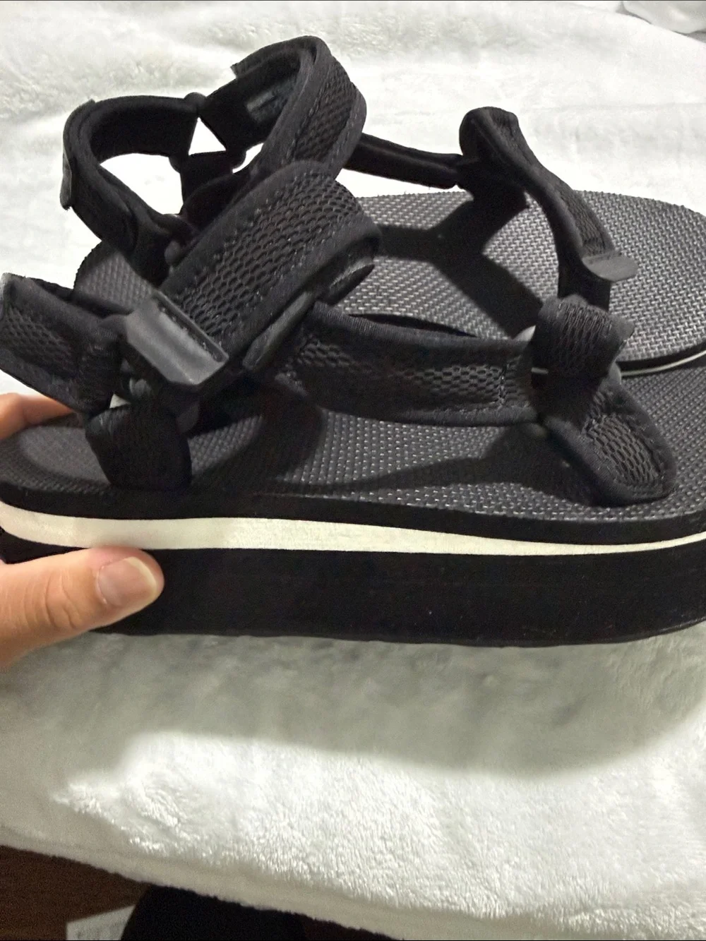 Teva Black Platform Sandals with White Midsole Stripe
